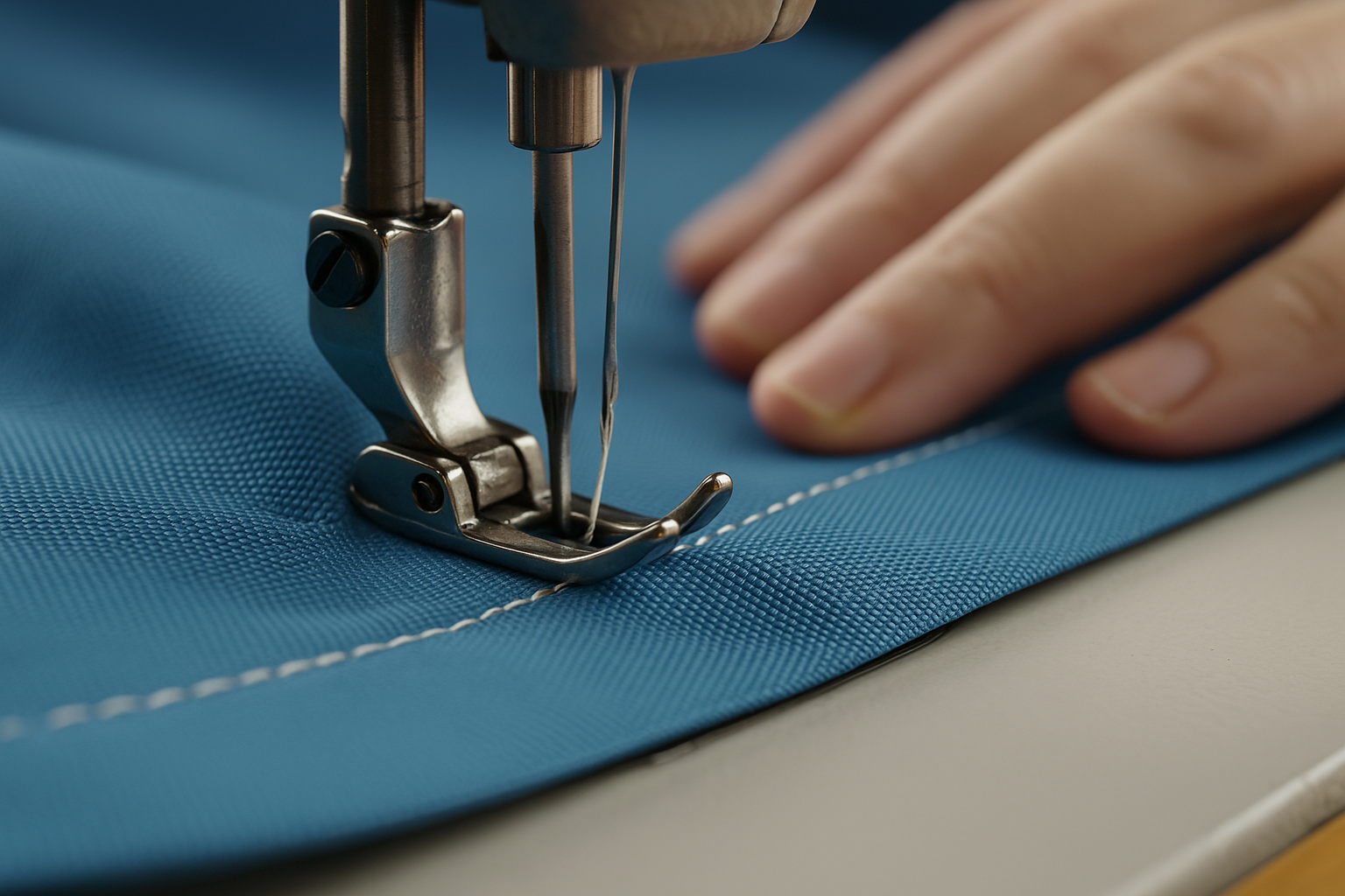 Sewing waterproof covers in workshop